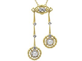 Antique 0.93ct Diamond and 18ct Yellow Gold Drop Necklace