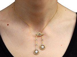 Yellow Gold Diamond Drop Pendant Necklace wearing