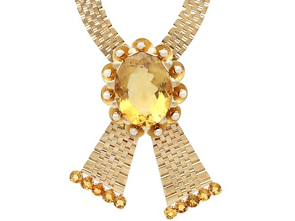 Large Citrine Necklace in Gold for Sale