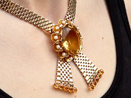 wearing Large Citrine Necklace in Gold