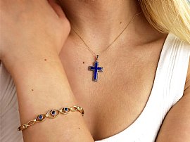 Blue Enamel Cross Pendant with Diamonds