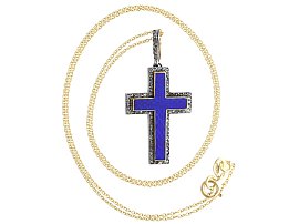 Blue Enamel Cross Pendant with Diamonds