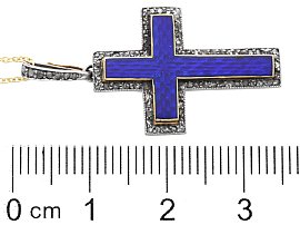 Blue Enamel Cross Pendant with Diamonds