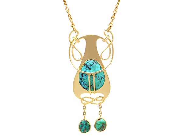 Turquoise Art Nouveau Pendant in Gold