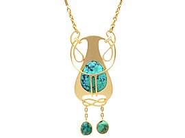 Art Nouveau 4.76ct Turquoise and 15ct Yellow Gold Pendant