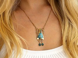 Turquoise Art Nouveau Pendant in Gold