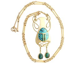 Turquoise Art Nouveau Pendant in Gold