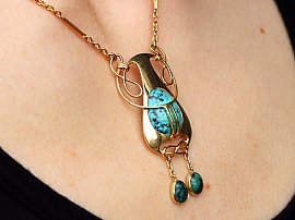 Turquoise Art Nouveau Pendant in Gold