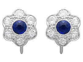 0.56ct Sapphire and 0.60ct Diamond, Platinum Earrings - Antique Circa 1920