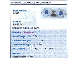 Sapphire and Diamond Earrings in Platinum grading card