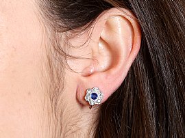 Sapphire and Diamond Earrings in Platinum wearing