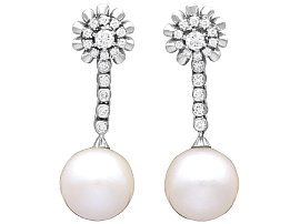 Vintage South Sea Pearl and 1.30ct Diamond, 18ct White Gold Earrings