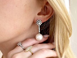 South Sea Pearl Earrings with Diamonds wearing