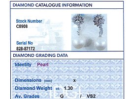 South Sea Pearl Earrings with Diamonds grading card