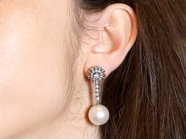 South Sea Pearl Earrings with Diamonds wearing