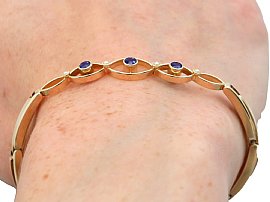 Pearl and Sapphire Bracelet Yellow Gold wearing 