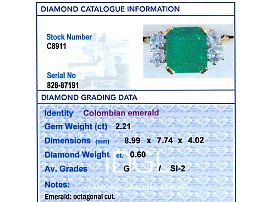 Emerald Cut Emerald Engagement Ring grading card