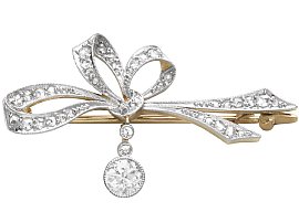 Antique Diamond Bow Brooch in 15ct Yellow Gold