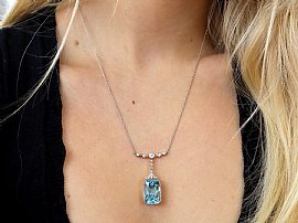 Aquamarine Drop Necklace with Diamonds