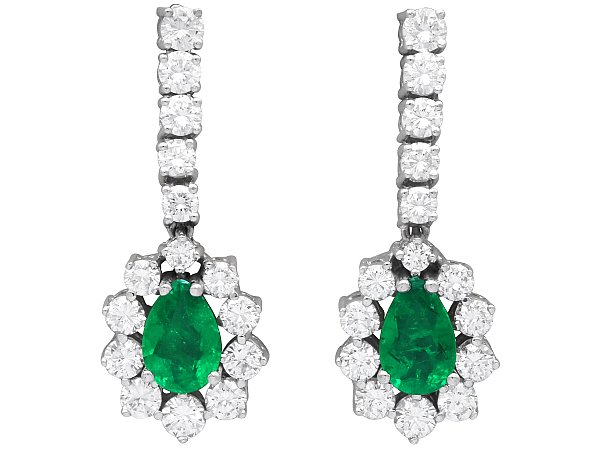 Pear Cut Emerald and Diamond Drop Earrings