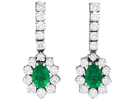 1.48ct Pear Cut Emerald and 2.35ct Diamond, 18ct White Gold Drop Earrings