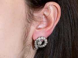 1930s Diamond Earrings Platinum wearing