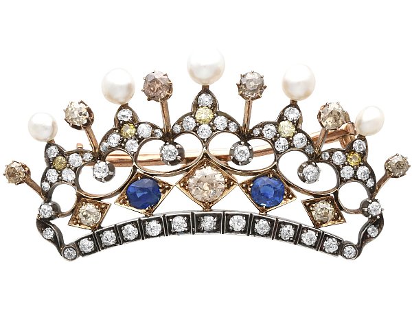 Antique Crown Brooch with Gemstones