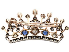 Antique Crown Brooch with Gemstones reverse 