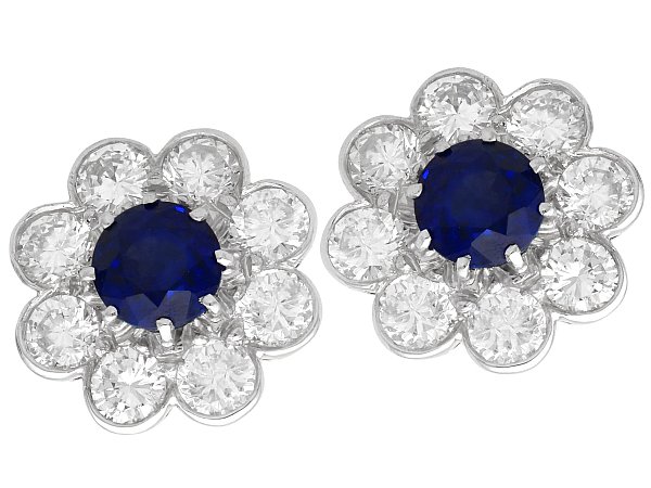 Blue Sapphire and Diamond Cluster Earrings