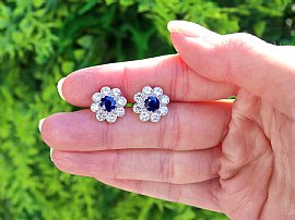 Blue Sapphire and Diamond Cluster Earrings outside