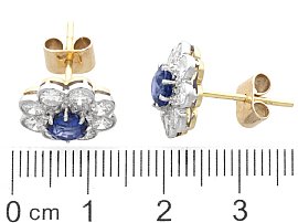 Blue Sapphire and Diamond Cluster Earrings size