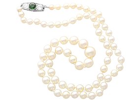 Pearl Strand Necklace with Green Sapphire Clasp for Sale