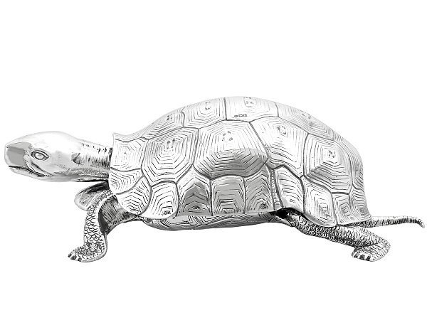 Rare Antique Silver Turtle Inkwell 