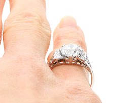 Old European Cut Diamond Engagement Ring On Finger