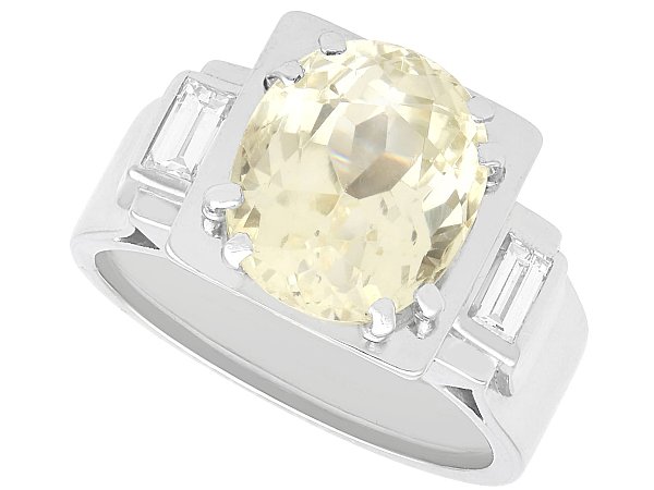 Oval Yellow Sapphire Ring in Platinum for Sale