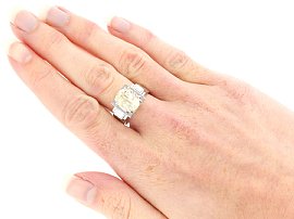 Oval Yellow Sapphire Ring in Platinum on hand