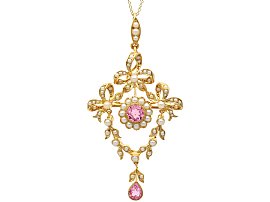 Antique 1.10ct Pink Tourmaline and Seed Pearl, 15ct Yellow Gold Pendant / Brooch