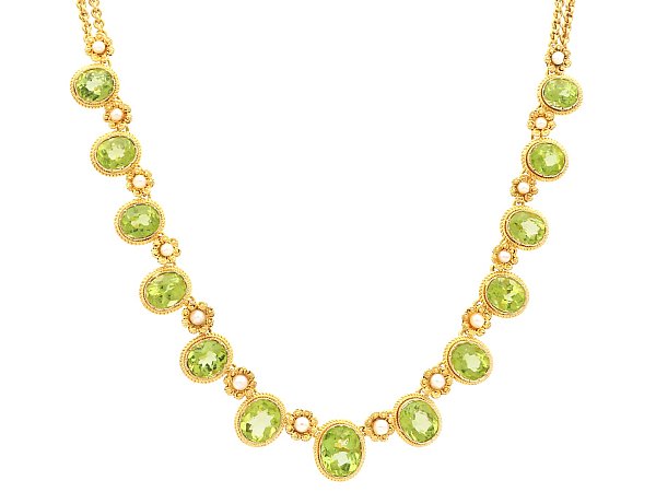 Gold Peridot Necklace with Pearls