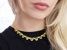 Gold Peridot Necklace with Pearls wearing