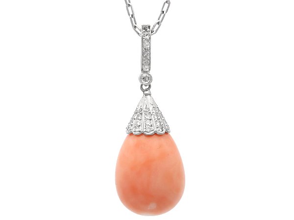 Antique Coral Pendant in Platinum for Sale