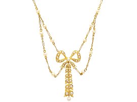 Victorian Seed Pearl Bow Necklace in 18ct Yellow Gold