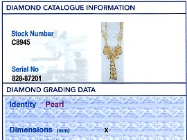 Bow Pearl Necklace in Yellow Gold grading card