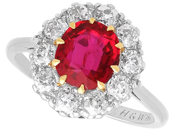 Gold Ruby and Diamond Cluster Ring for Sale