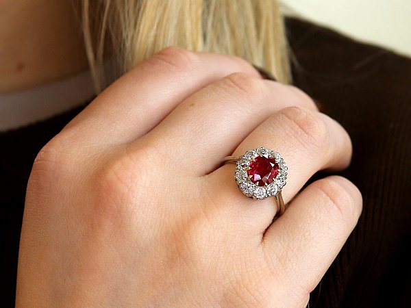 ruby and diamond ring on hand 