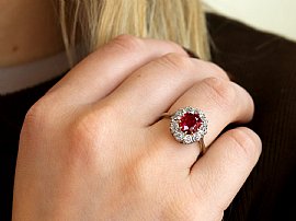 Gold Ruby and Diamond Cluster Ring for Sale