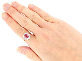 Gold Ruby and Diamond Cluster Ring Wearing