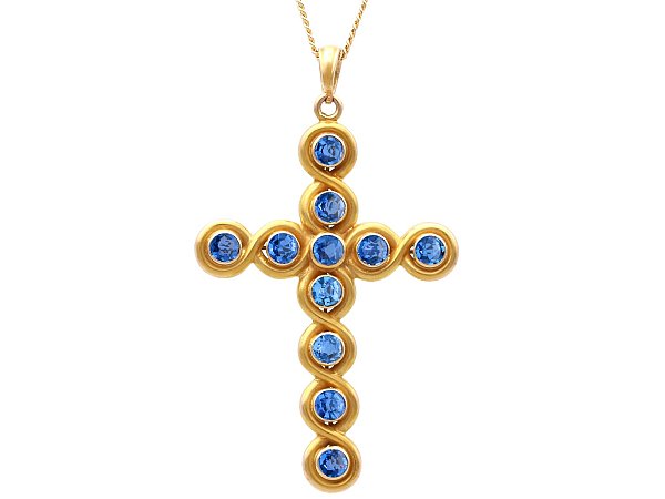 Blue Sapphire Cross Pendant