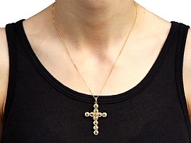 Blue Sapphire Cross Pendant wearing