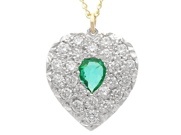 Antique Emerald Diamond Heart Shaped Pendant