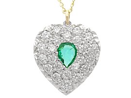 Antique Emerald Diamond Heart Shaped Pendant